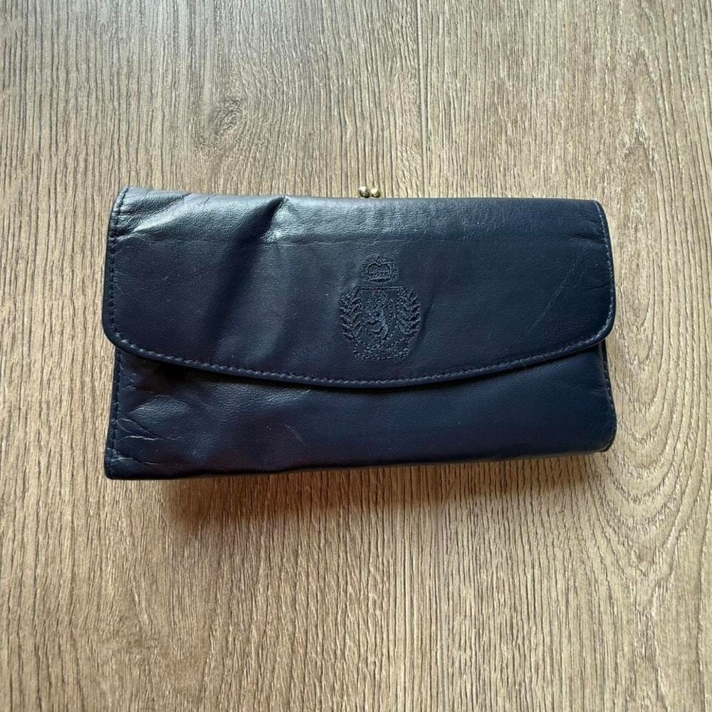 Vintage Mundi‎ Genuine Leather Navy Blue Clutch Wallet Snap Closure Soft Leather